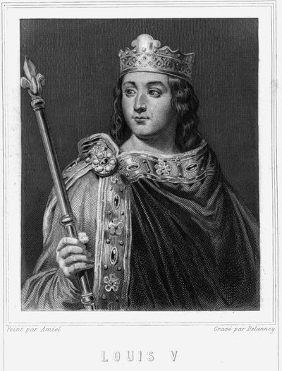 Portret Ludwika V le Fainéant (967 - 987), króla Francji - w „Histoire des Français” Lavallée, rycina, sd. autorstwa Unknown artist