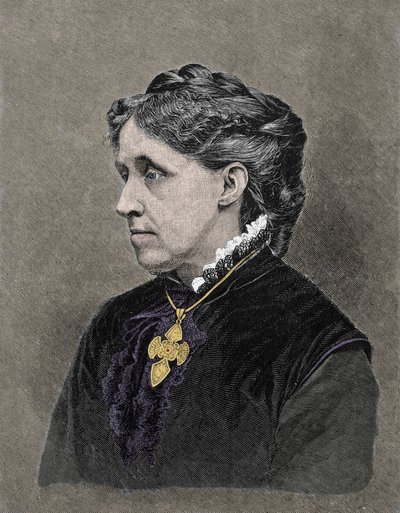 Portret Louisy May Alcott (1832-1888), amerykańskiej powieściopisarki. Grawerowanie kolorami z XIX wieku. autorstwa Unknown artist