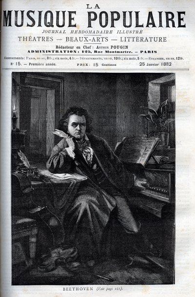 Portret Ludwiga van Beethovena (1770-1827), niemieckiego kompozytora i pianisty - rycina w znakomitym tygodniku „La musique populaire”” - 1882 autorstwa Unknown artist