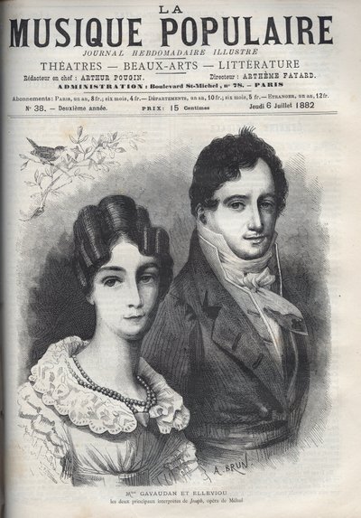 Portret Madame Gavaudan i Elleviou. Alexandrine Marie Agathe Gavaudan Ducamel (Alexandrine-Marie-Agathe Gavaudan-Ducamel) (1781-1850) i Jean Elleviou (1769-1842), francuska piosenkarka, komik i librecistka, to dwaj główni wykonawcy „Josepha”, op. autorstwa Unknown artist