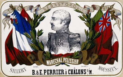 Portret Maréchala Pelissiera na szampańskiej etykiecie „”B. & E. Perrier à Chalôns sur Marne””, sd. 19 wiek. autorstwa Unknown artist