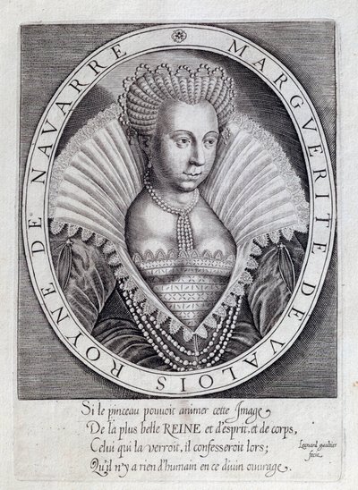 Portret Małgorzaty de Valois (1553-1615) znanej jako królowa Margot. Rycina z XVI wieku. Pau, Musee Du Chateau autorstwa Unknown artist