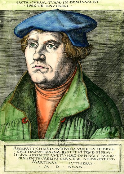 Portret Marcina Lutra (1483-1546) Niemiecki reformator religijny Rycina z XVI wieku Kolekcja prywatna autorstwa Unknown artist
