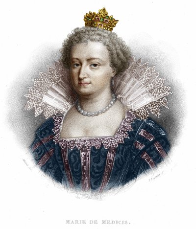 Portret Marii Medycejskiej (1573-1642), żony Henryka IV i matki Ludwika XIII. Grawerowanie z 1836 autorstwa Unknown artist