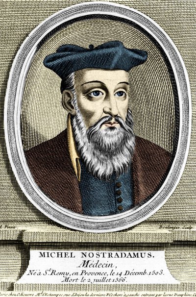 Portret Michela Nostradamusa, lekarza i astrologa, nie miał Saint Remy de Provence (Saint-Remy-de-Provence) 14/12/1503 i zmarł 02/07/1566. Rycina z XVII wieku. autorstwa Unknown artist