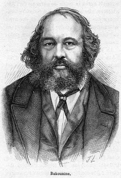 Portret Michaiła Aleksandrowicza Bakunina (1814 - 1876), rosyjskiego anarchisty-rewolucjonisty. Grawerowanie XIX wieku. autorstwa Unknown artist