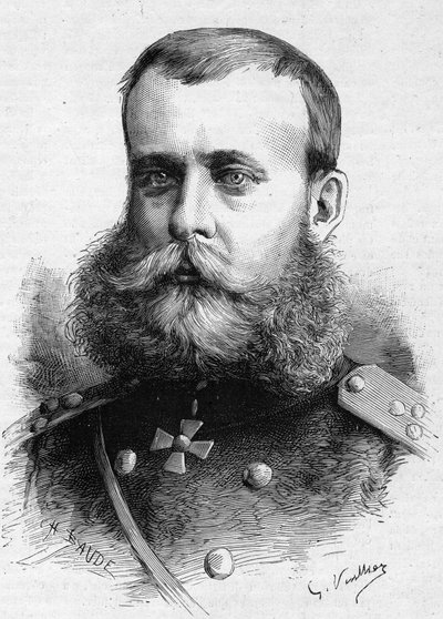 Portret Michaiła Dmitriewicza Skobeleffa (generała Skobeleffa lub Skobeleva) (1843-1882), rosyjskiego wojska. Grawerowanie w „”Le Monde Illustré””n°1301 z 4 marca autorstwa Unknown artist
