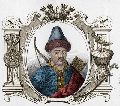 Portret monarchy mongolskiego Timura (Tamerlana) (1336-1405) - Tamerlan (1336-1405) (lub Timur Lang, „”Timur chromy””) Grawerowanie z 1861 r. autorstwa Unknown artist