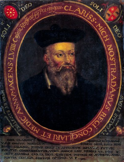 Portret Nostradamusa, Michel de Notre Dame (1503 - 1566) Francuski astrolog i lekarz. Grawerowanie miedzi autorstwa Unknown artist