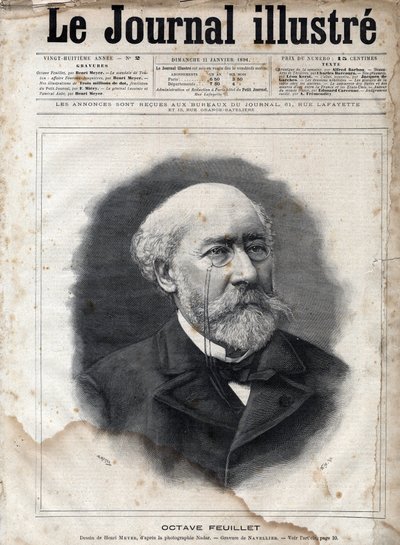 Portret Octave Feuillet (1821-1890), francuskiego powieściopisarza, dramaturga i naukowca - Grawerowanie w „Le journal illustrious”” z 1891 r. autorstwa Unknown artist