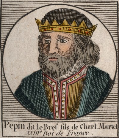 Portret Pepina III dit Pepin le Brief (714-768) króla Francji - Pepin III (714-768) (Pepin the Short) króla Franków - rycina z „Instruction sur l