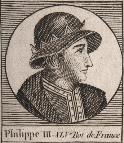 Portret Filipa III Francji, dit Philippe le Hardi (1245-1285) (dynastia Kapetyjczyków) - Filip III zwany Śmiałym Królem Francji - rycina z „Instruction sur l