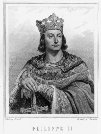Portret Filipa II powiedział Philippe Auguste (1165-1223), król Francji - w „Histoire des Français” Lavallée, rycina, sd. autorstwa Unknown artist