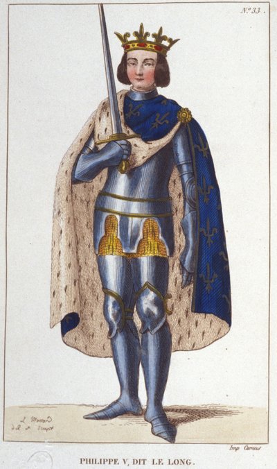 Portret Filipa V Długiego (1294 - 1322), grawerowanie króla Francji z 1830 r autorstwa Unknown artist