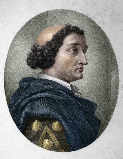 Portret Philippe de Comines (Comines lub Comines) (1447-1511), francuskiego felietonisty. Rycina XIX wieku. autorstwa Unknown artist