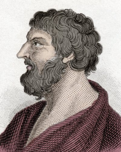 Portret Pittacosa z Mytilene Greckiego męża stanu (650-570 pne) (Pittacus of Mytilene). Grawerowanie XIX wieku. autorstwa Unknown artist