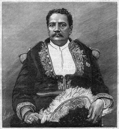 Portret Pomare V (1839 - 1891) ostatniego monarchy Tahiti - grawer autorstwa Unknown artist