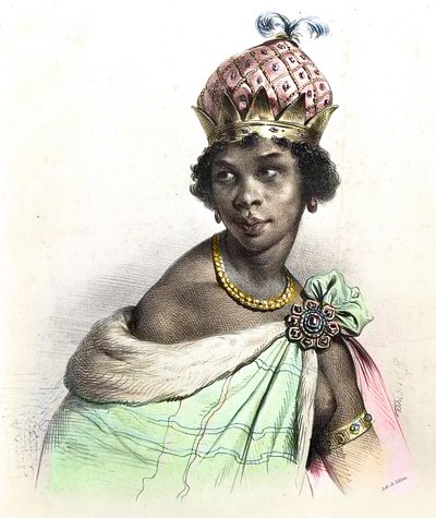Portret królowej Anny Nzinga lub Ana de Sousa Nzinga Mbande - Anna Nzinga, Ana de Sousa Nzinga Mbande lub Njinga Mbandi - Nzinga du Ndongo et Matamba - „” Ginga, a Rainha Quilombola de Matamba e Angola” autorstwa Unknown artist