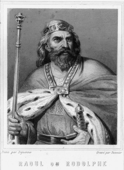 Portret Raoula lub Rodolfa z Burgundii (? - 936), księcia Burgundii i króla Francji - w „Histoire des Français” Lavallée, rycina, sd. autorstwa Unknown artist