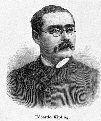 Portret Rudyarda Kiplinga (1865-1936), brytyjskiego powieściopisarza i poety, rytownik XIX wieku. autorstwa Unknown artist