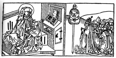 Portret św. Brygidy Szwedzkiej (1103 - 1373). Grawer z „Leben der Heiligen - sommerteil” (Księga świętego) Jakuba (Jakuba) z Voragine (1228-1298). Lubeka 1488. autorstwa Unknown artist