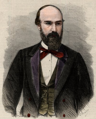 Portret polityka Santosa Gutierreza (1820-1872) i byłego prezydenta Stanów Zjednoczonych Kolumbii. Grawer w „”L