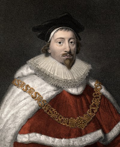 Portret Sir Edwarda Coke (1552-1634), angielski prawnik - kolorowa grawerunek z XIX wieku autorstwa Unknown artist