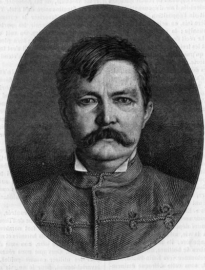 Portret Sir Henry Morton Stanley, pseudonim John Rowlands (1841-1904), brytyjski odkrywca i dziennikarz. Grawerowanie w „” Le Journal de la jeunesse”” autorstwa Unknown artist