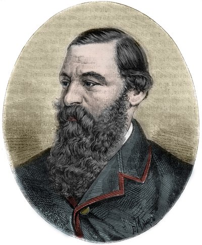 Portret sir Samuela Bakera (1821-1893) grawerunek z „”Picturesque Histoire des grands voyages au 19th century”””. 1877 autorstwa Unknown artist