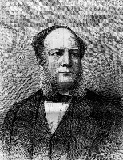 Portret Sir Williama Siemensa (Carl Wilhelm) (1823-1883), angielskiego inżyniera i wynalazcy, twórcy procesów wytwarzania stali. Grawerowanie w „” Naturze. Revue des sciences et de ses applications aux arts et à l