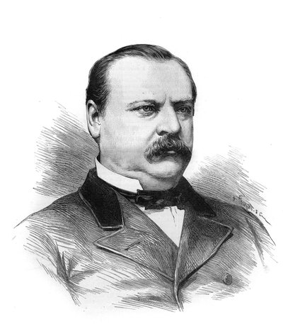 Portret Stephena Grovera Clevelanda (1837-1908) zaprojektowany na prezydenta republiki amerykańskiej przez delegatów stanów. Grawerowanie w „”Le Monde Illustré”” autorstwa Unknown artist