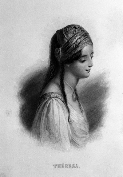 Portret Teresy Gamby w Guiccioli (XIX w.) zakochanej w poecie George Gordon Byron. Rycina XIX wieku autorstwa Unknown artist