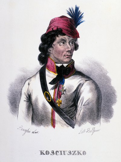Portret Tadeusza (Tadeusza) Kościuszki (Kościuszki) żołnierza polskiego (1746-1817). Rycina XIX wieku autorstwa Unknown artist