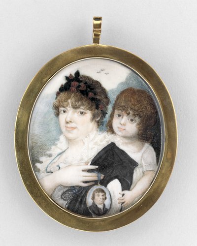 Portret matki z dzieckiem, ok. 1810-20 (akwarela na kości słoniowej, złocona miedź i szkło) autorstwa Unknown artist