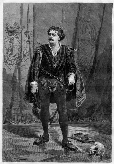 Portret aktora Ernesto Rossiego w roli Hamleta Williama Szekspira w teatrze Ventadour w Paryżu w 1875 roku. autorstwa Unknown artist