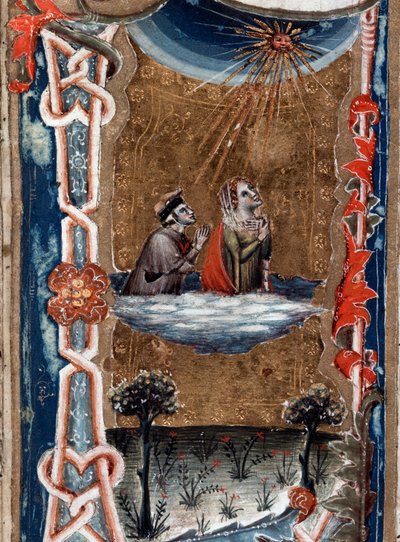 Portret włoskiego poety Dantego Alighieri z Beatrice w Boskiej Komedii - miniatura autorstwa Unknown artist