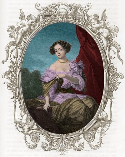 Portret księżnej (Mademoiselle) Fontanges (1661-1681), ulubiony przez Ludwika XIV - Rycina z 1862 r. w „Królowych świata” naszych pierwszych pisarzy - Wydana pod kierunkiem JG D ARMEGAUD autorstwa Unknown artist