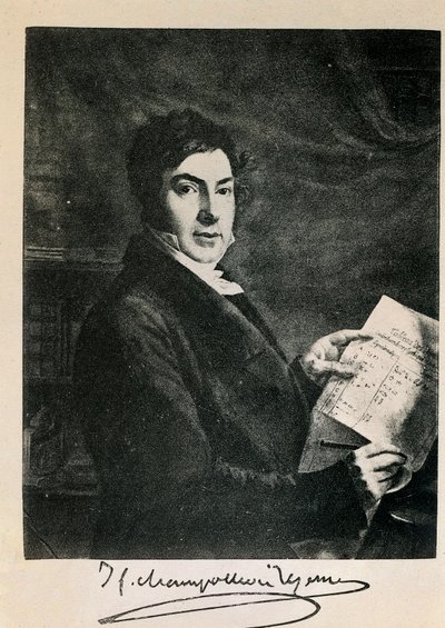 Portret francuskiego egiptologa Jean Francois (Jean-Francois) Champollion (1790-1832). Rycina XIX wieku autorstwa Unknown artist