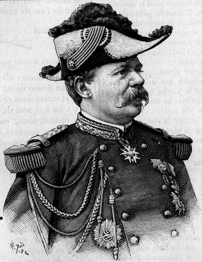 Portret francuskiego generała Francois Perrier (1833-1888). Grawerowanie w „”Natura: przegląd nauk i ich zastosowania w sztuce i przemyśle”” z 3 marca autorstwa Unknown artist