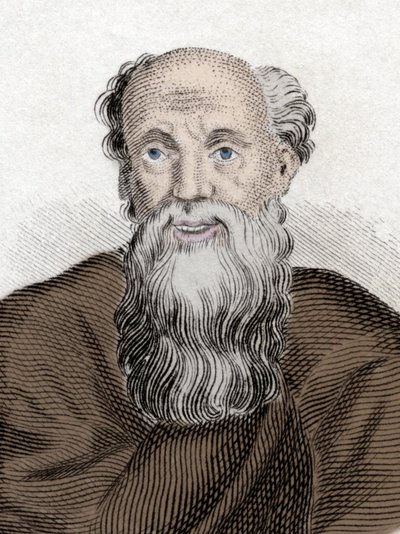 Portret greckiego filozofa Demokryta (Demokryta) (460-370 Av JC), Demokryta z Abdery. Rycina XIX wieku. autorstwa Unknown artist
