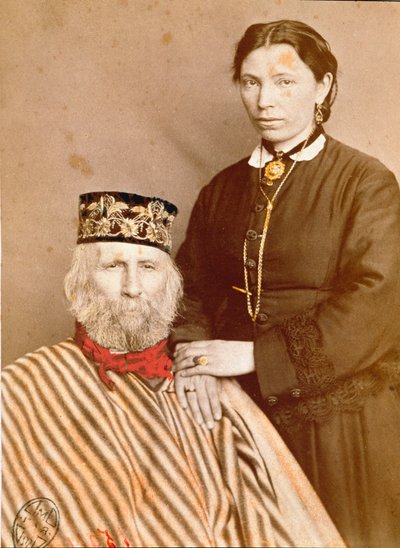 Portret włoskiego patrioty i bohatera Risorgimento Giuseppe Garibaldi (1807-1882) z trzecią żoną Francescą Armosino autorstwa Unknown artist