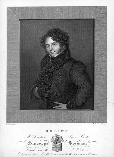 Portret włoskiego tenora Giovanniego Battisty Rubiniego (1794-1854) Rycina XIX w. autorstwa Unknown artist