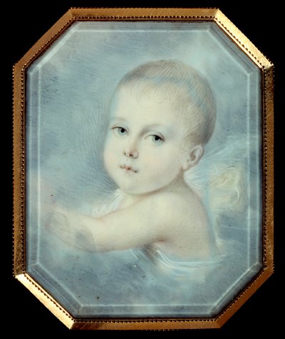 Portret króla Rzymu bebe (1811-1832), syna cesarza Napoleona I (1769-1821) i przyszłego Napoleona II. Anonimowy ośmiokątny medalion z XIX wieku. Akwarela pod szkłem. Paryż, Musee De La Legion d