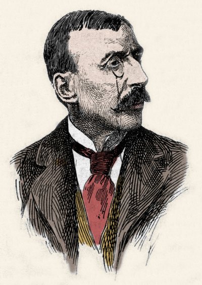 Portret portugalskiego pisarza i dyplomaty Jose Maria de Eeca de Queiros lub Queiroz (1845-1900). Rycina XIX wieku autorstwa Unknown artist