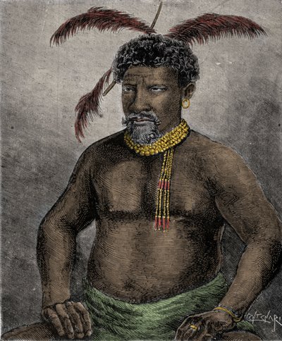 Portret króla Zulu Cetshwayo (lub Cetawayo, Cetewayo, Cetywajo, Ketchwayo) (1826-1884) Rycina z XIX wieku autorstwa Unknown artist