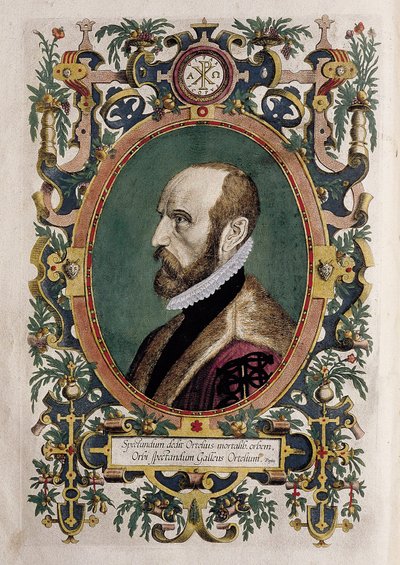 Portret kartografa Abrahama Orteliusa (kolorowe grawerowanie) autorstwa Unknown artist