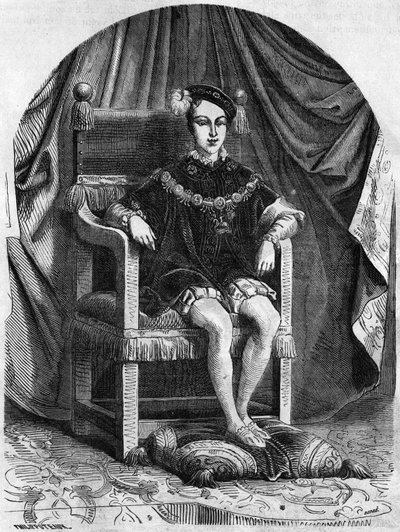 Portret młodego króla Anglii i Irlandii Edwarda VI (1537-1553), rycina z XIX wieku. autorstwa Unknown artist