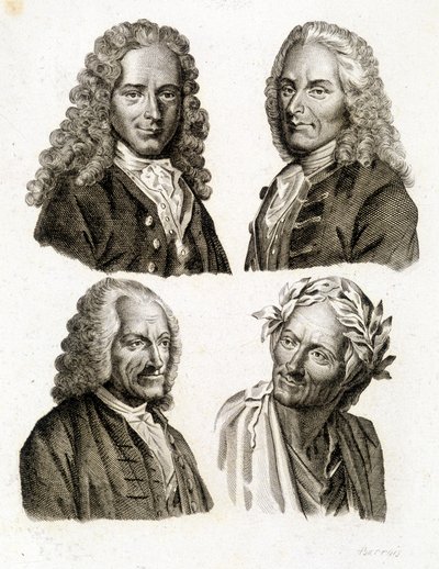 Portrety Woltera w różnym wieku - grawerowanie autorstwa Unknown artist