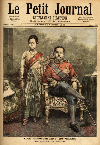 Portrety króla Syjamu, Ramy V lub Chulalongkorna (1853-1910), współczesnego monarchy i reformatora Tajlandii, odstąpił w 1893 roku część swoich terytoriów z Kambodży i Laosu na rzecz Francji. Towarzyszy mu na tym portrecie jedna z jego 36 oficjalnych żon.  autorstwa Unknown artist