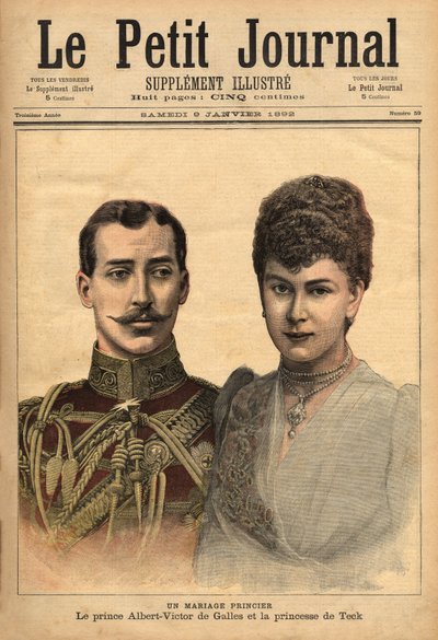 Portrety z okazji ogłoszenia ich małżeństwa, księcia Alberta Victora, księcia Clarence i Avondale z Marią z Teck, Le Petit Journal, 9/01/1892 autorstwa Unknown artist